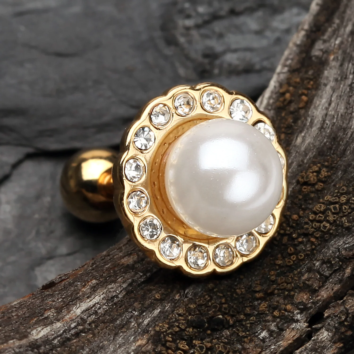 Golden Pearl Blossom Sparkle Cartilage Tragus Earring - Image 2