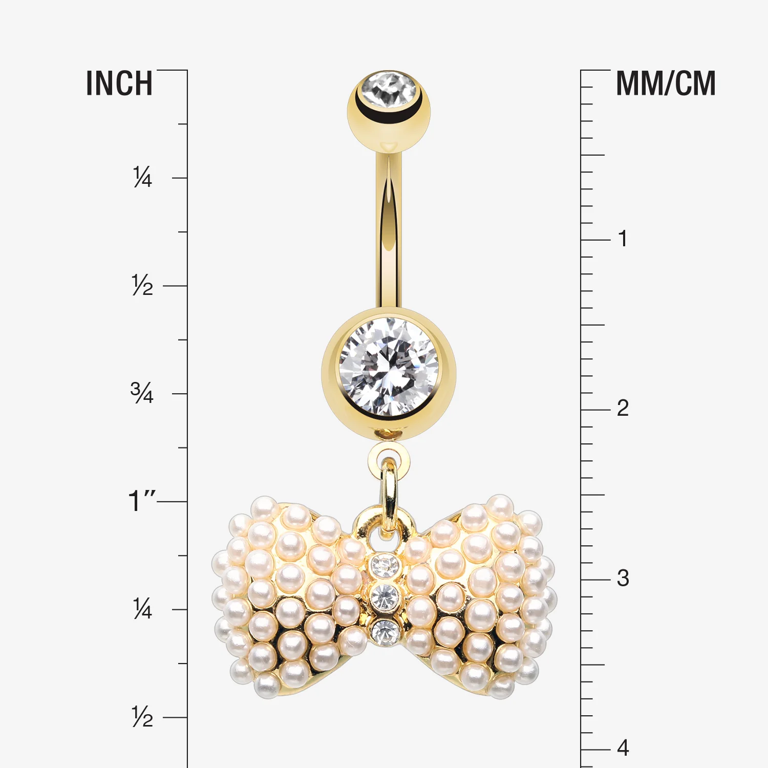 Golden Pearlescent Bow-Tie Sparkle Belly Button Ring - Image 2