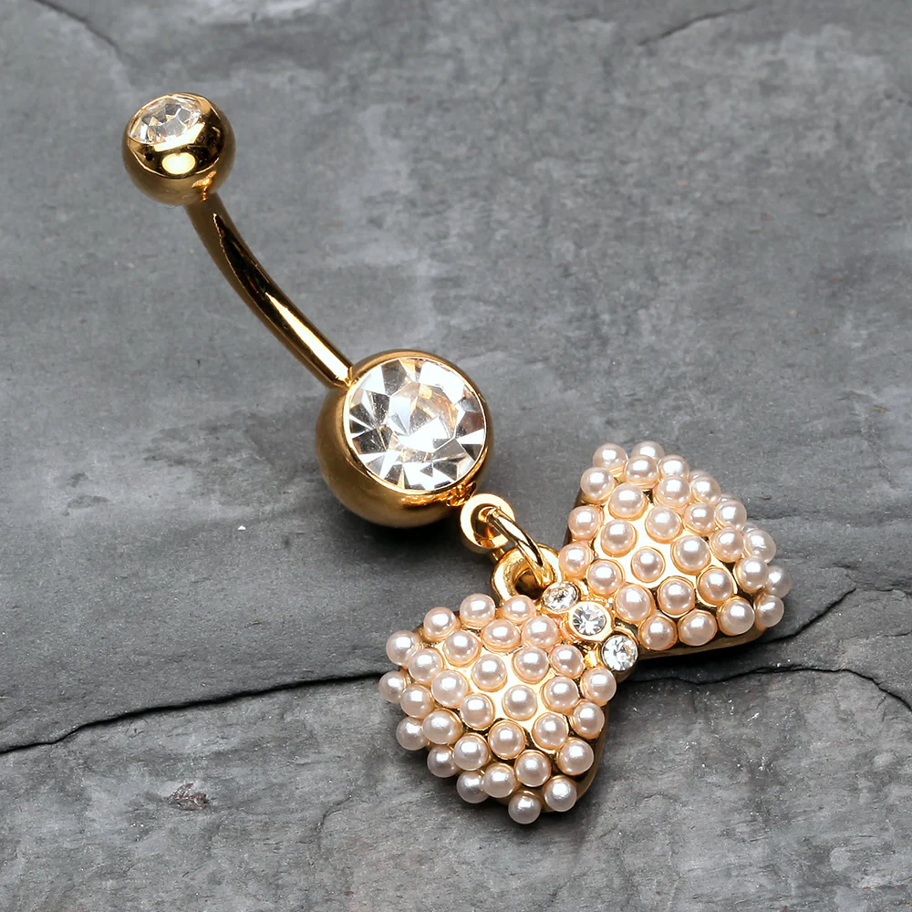 Golden Pearlescent Bow-Tie Sparkle Belly Button Ring - Image 3
