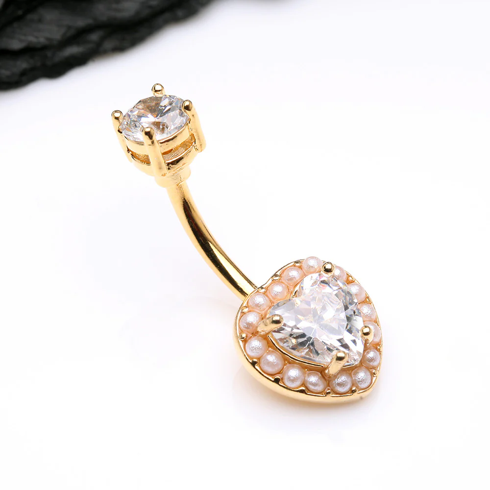 Golden Pearlescent Heart Sparkle Belly Button Ring - Image 3