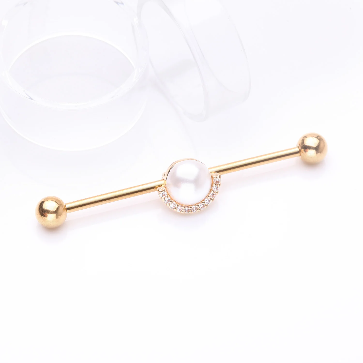 Golden Pearlescent Sparkle Crescent Rim Industrial Barbell - Image 2