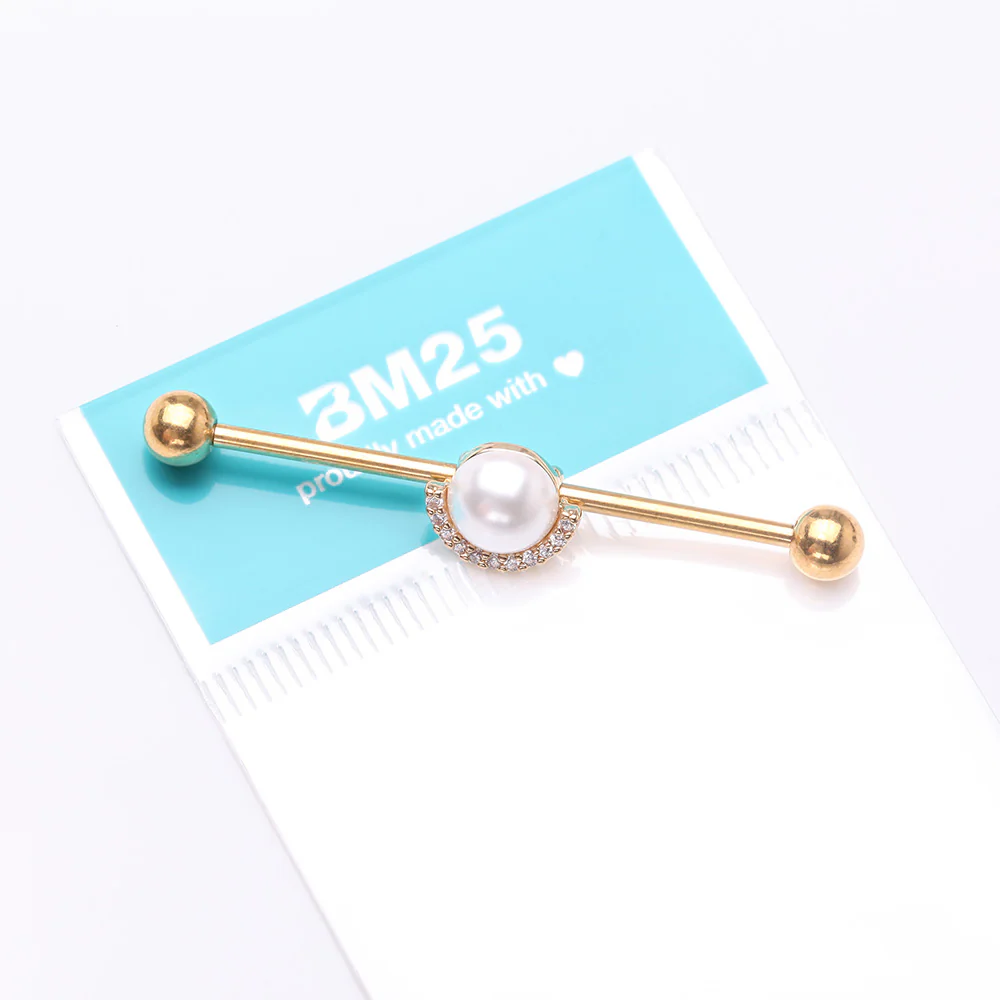 Golden Pearlescent Sparkle Crescent Rim Industrial Barbell - Image 4