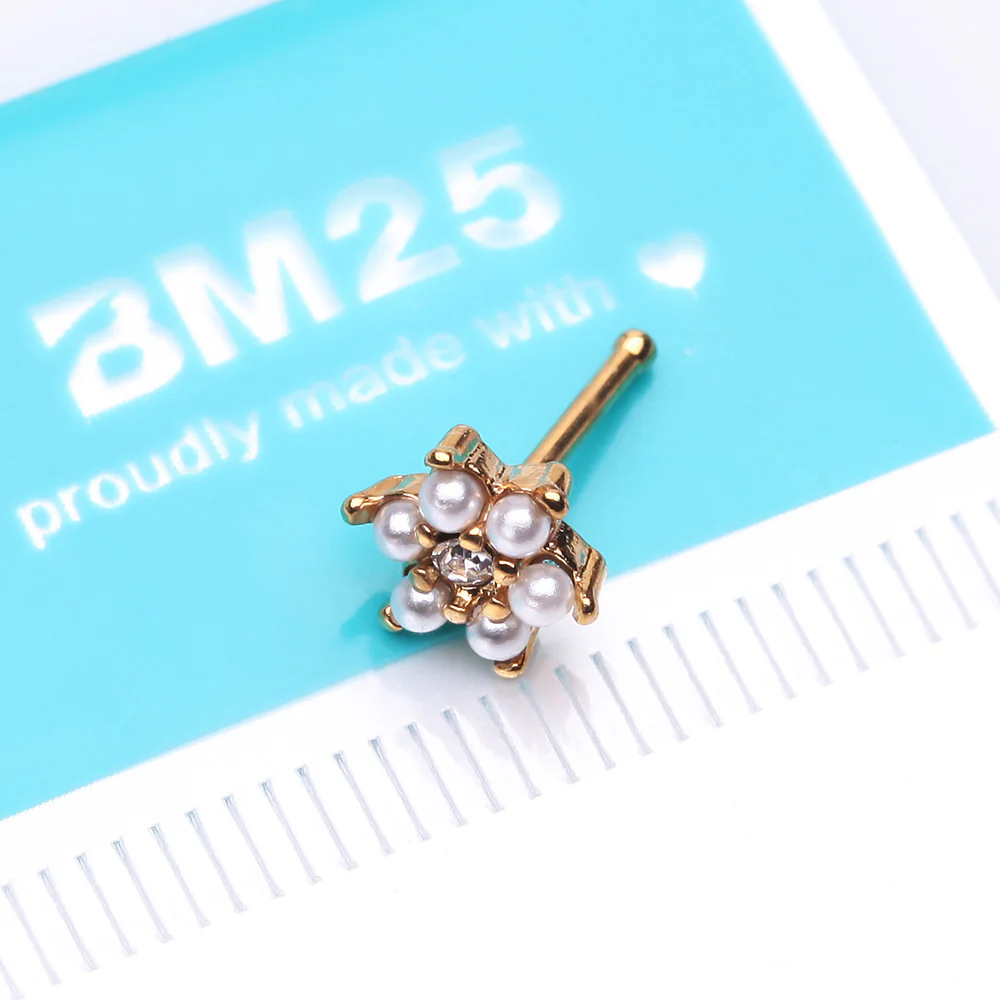 Golden Pearlescent Spring Flower Sparkle Nose Stud Ring - Image 3