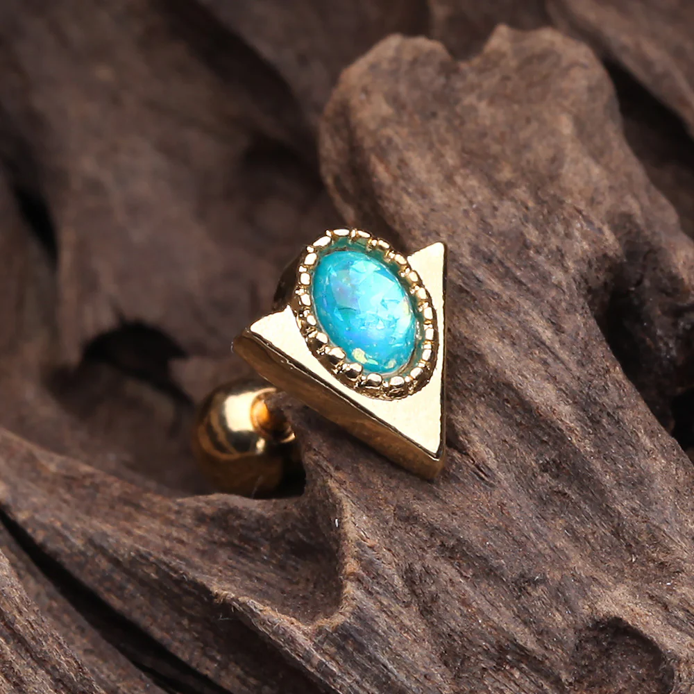 Golden Pharaoh Triangle Opal Sparkle Cartilage Tragus Earring - Image 3