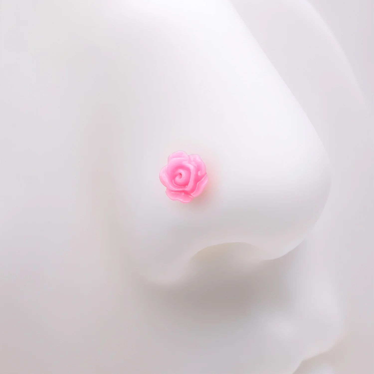 Golden Pink Blossom Rose L-Shaped Nose Ring - Image 2