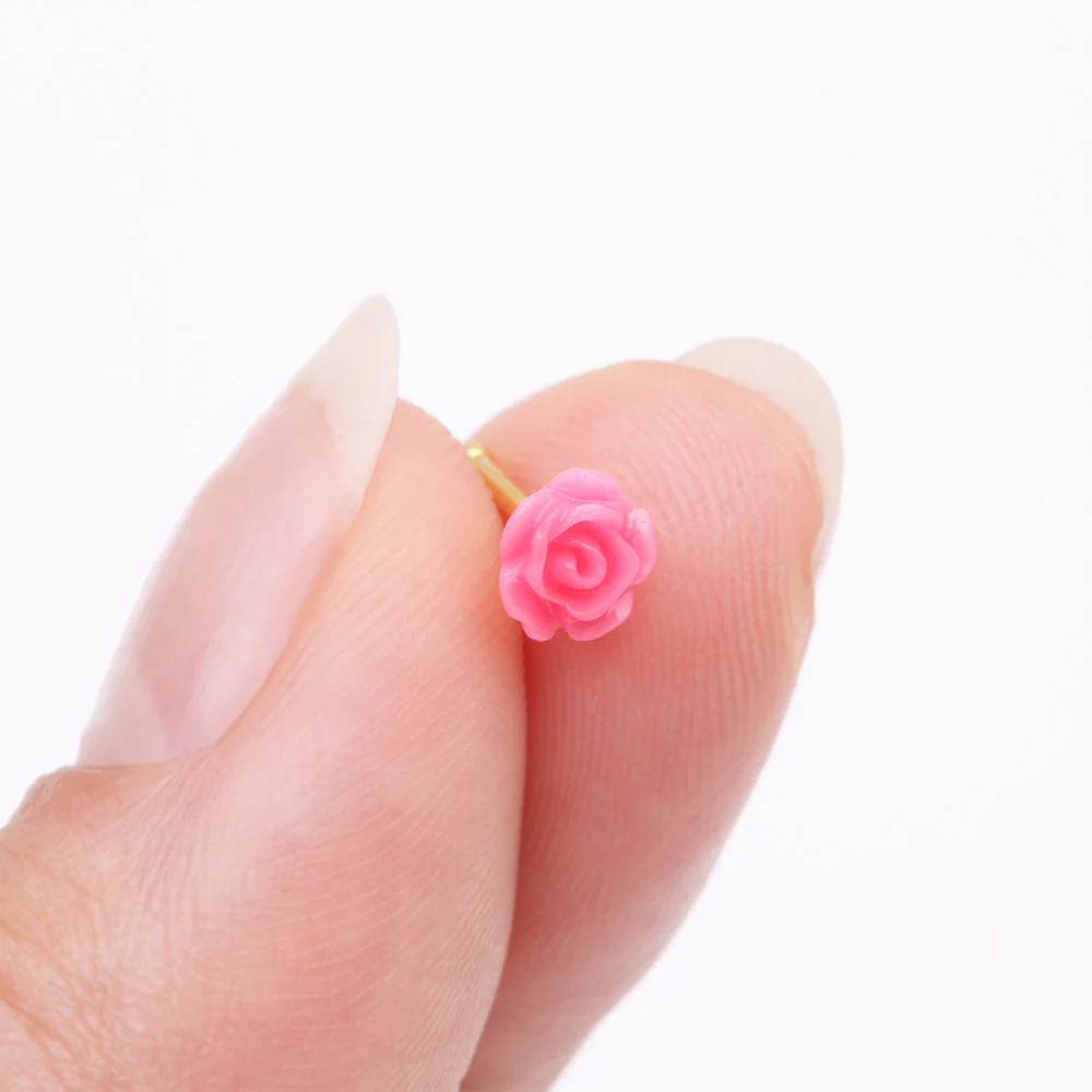 Golden Pink Blossom Rose Nose Stud Ring - Image 3
