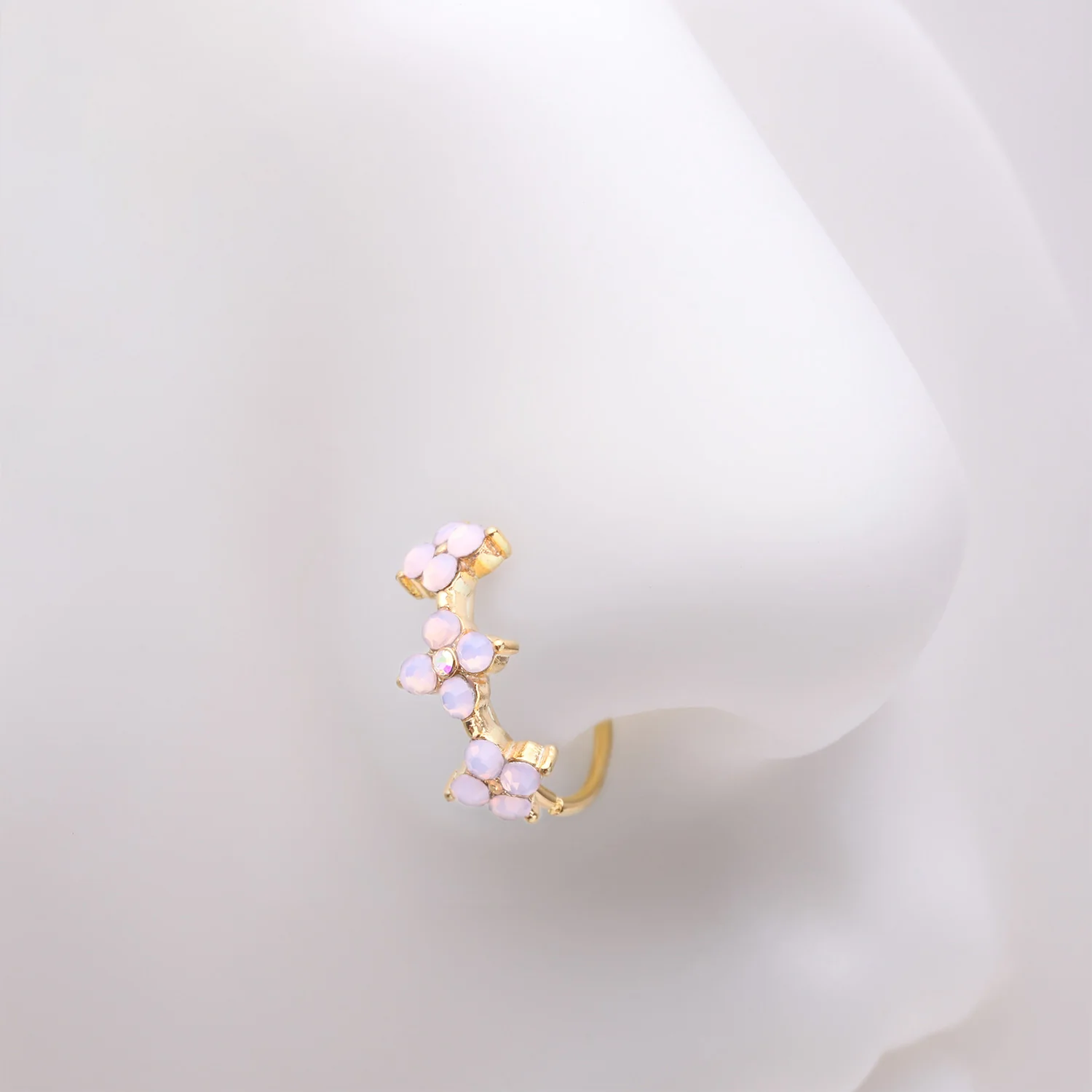 Golden Pink Flower Trio Sparkle Bendable Hoop Ring - Image 2