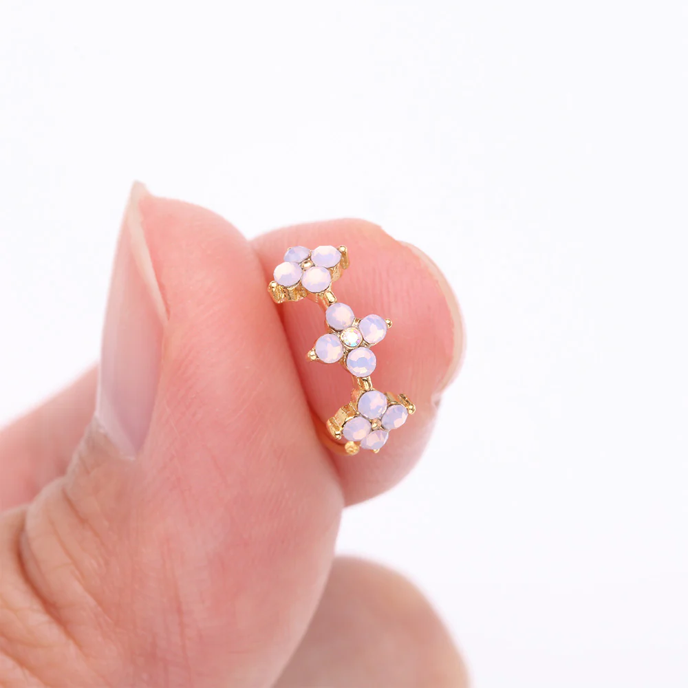 Golden Pink Flower Trio Sparkle Bendable Hoop Ring - Image 3