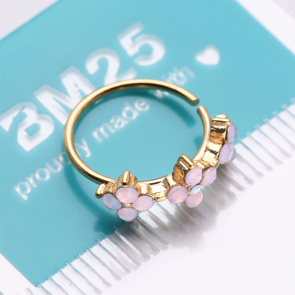 Golden Pink Flower Trio Sparkle Bendable Hoop Ring - Image 4