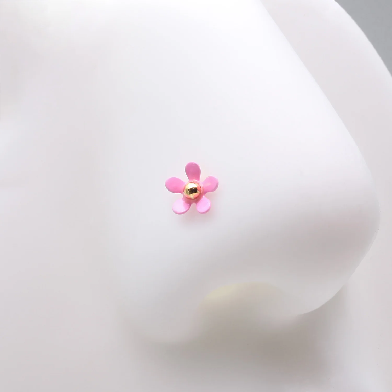 Golden Pink Summer Flower L-Shaped Nose Ring - Image 2