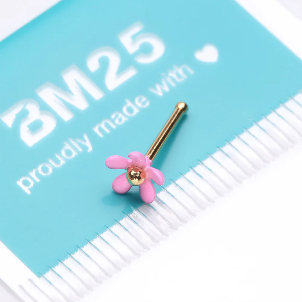 Golden Pink Summer Flower Nose Stud Ring - Image 4