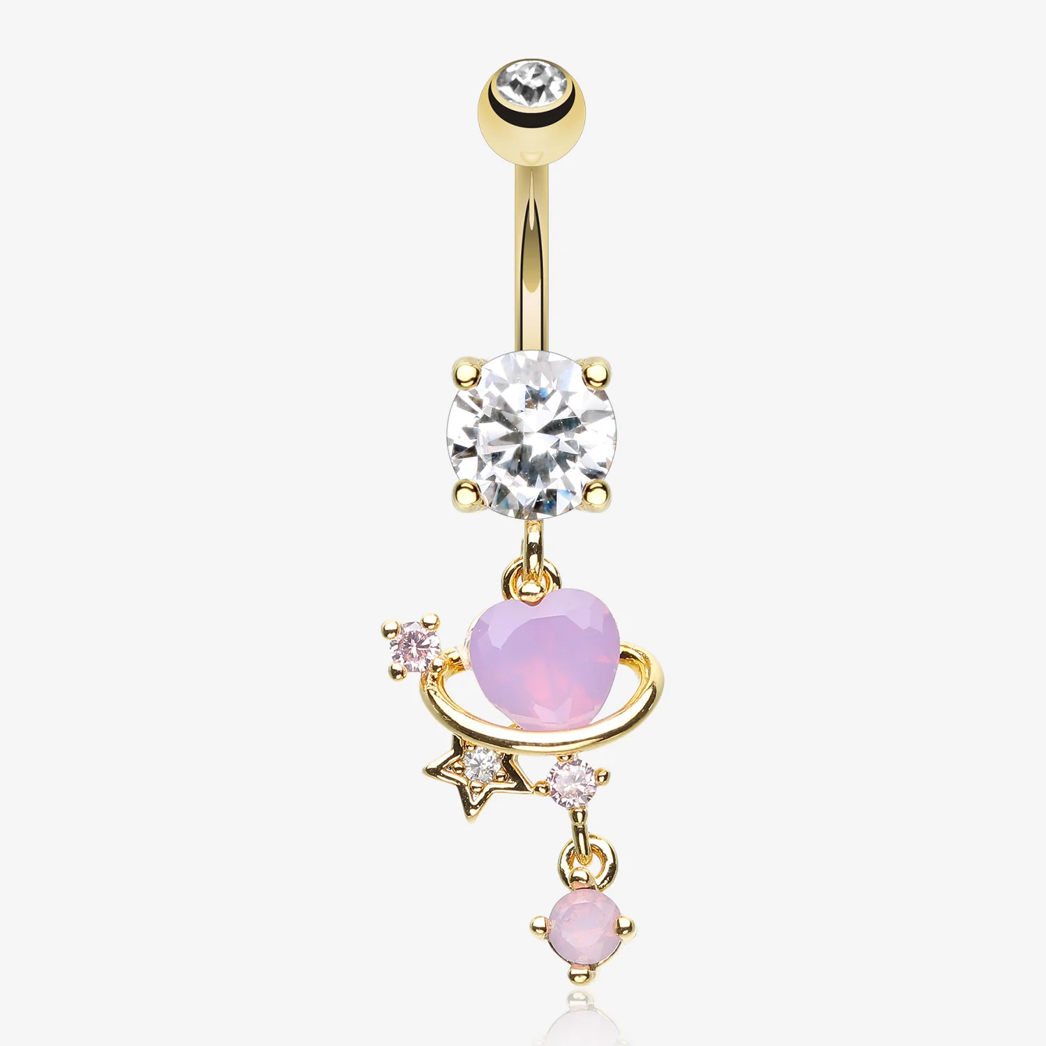 Golden Planet Heart Sparkle Orbital Dangle Belly Button Ring