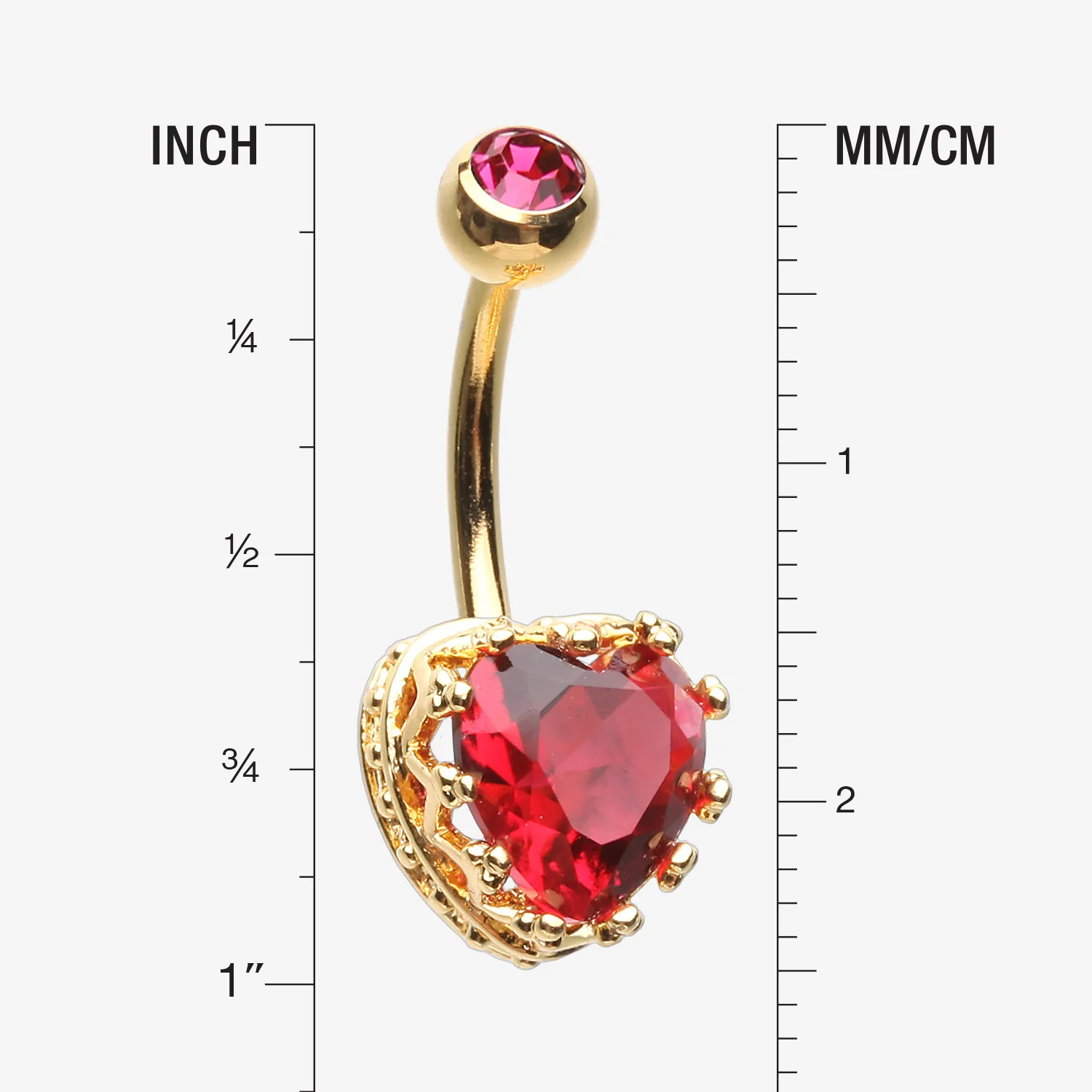 Golden Princess Crown Prong Heart Sparkle Belly Button Ring - Image 2