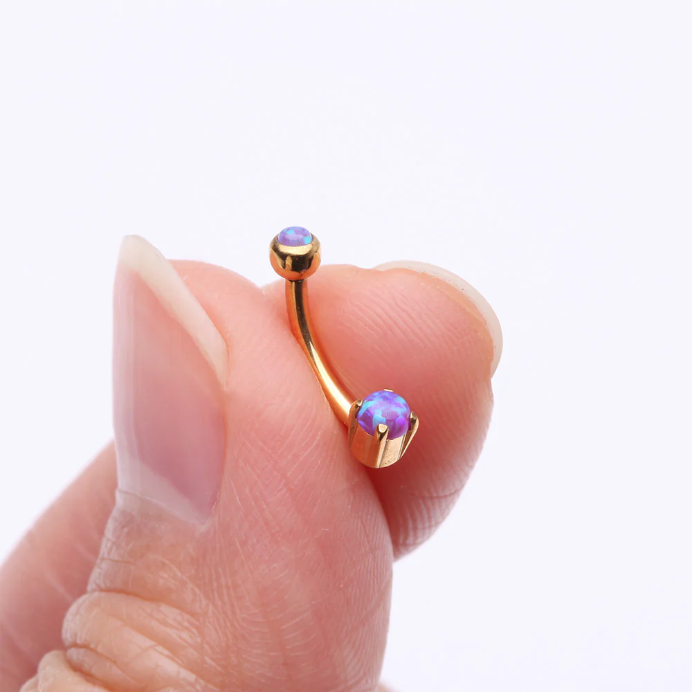 Golden Pristine Fire Opal Sparkles Internally Threaded Curved Barbell - Image 3