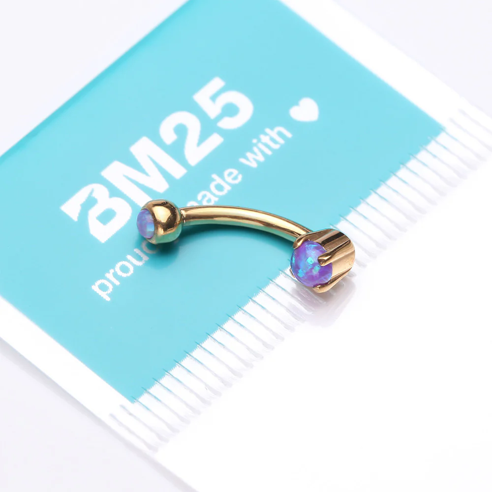 Golden Pristine Fire Opal Sparkles Internally Threaded Curved Barbell - Image 4