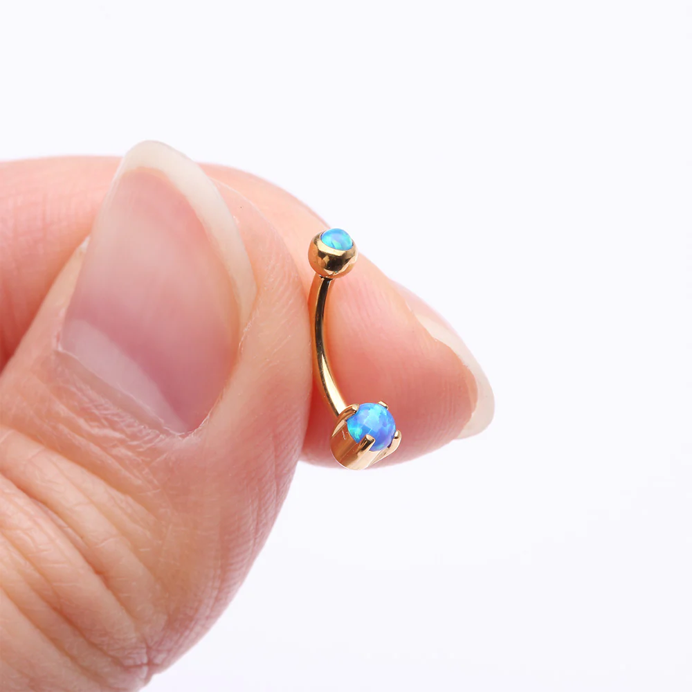 Golden Pristine Fire Opal Sparkles Internally Threaded Curved Barbell - Image 3