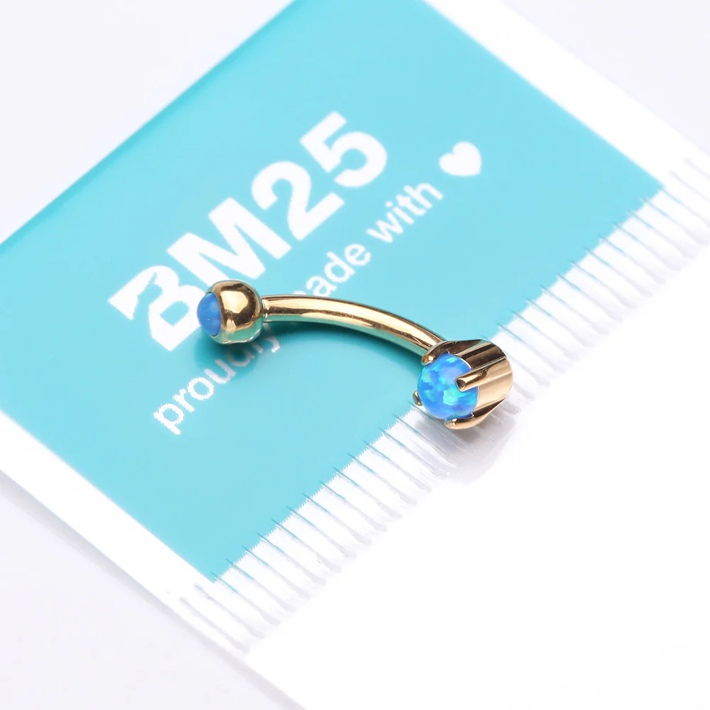 Golden Pristine Fire Opal Sparkles Internally Threaded Curved Barbell - Image 4