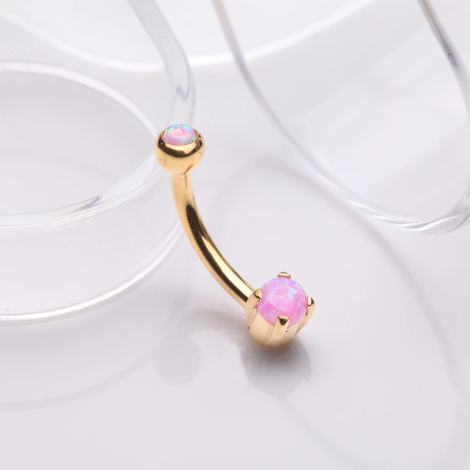 Golden Pristine Fire Opal Sparkles Internally Threaded Curved Barbell - Image 2
