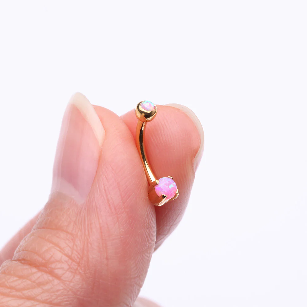 Golden Pristine Fire Opal Sparkles Internally Threaded Curved Barbell - Image 3