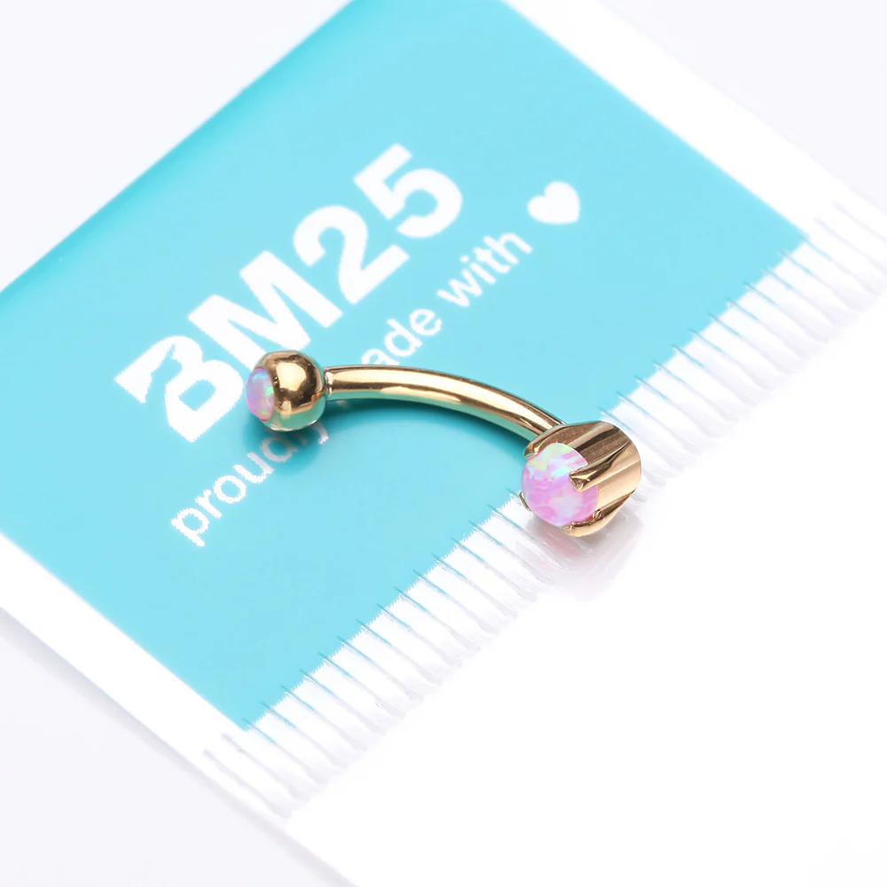 Golden Pristine Fire Opal Sparkles Internally Threaded Curved Barbell - Image 4