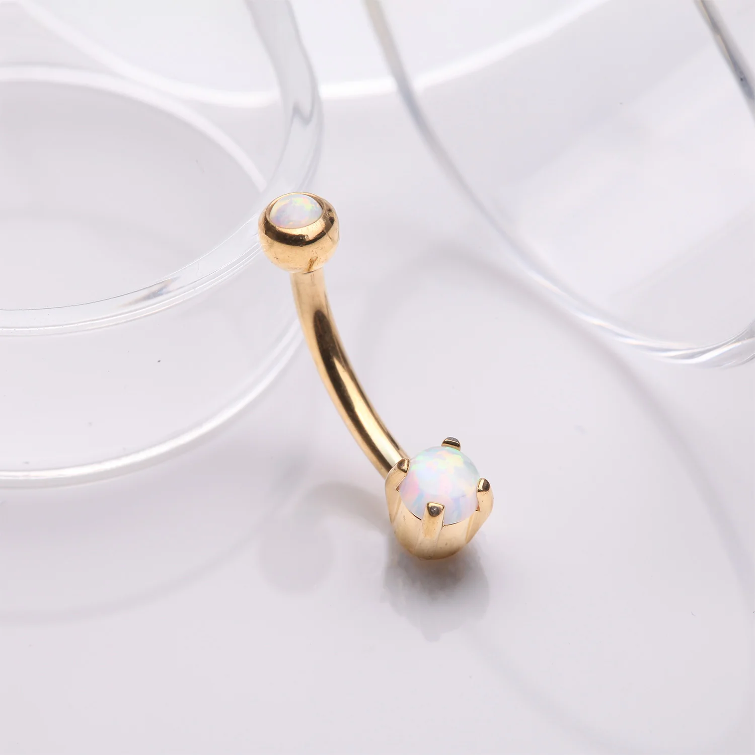 Golden Pristine Fire Opal Sparkles Internally Threaded Curved Barbell - Image 2