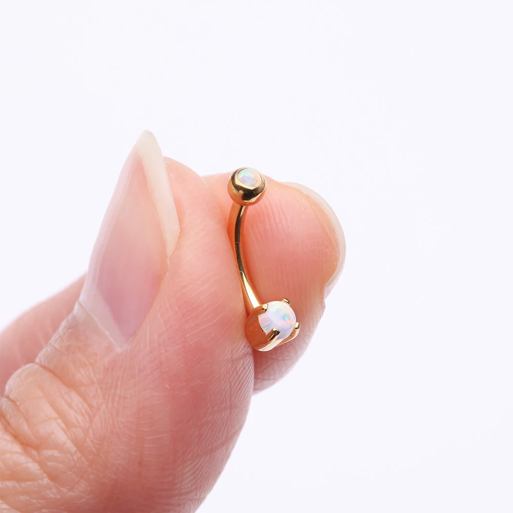Golden Pristine Fire Opal Sparkles Internally Threaded Curved Barbell - Image 3
