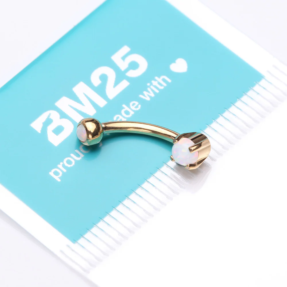 Golden Pristine Fire Opal Sparkles Internally Threaded Curved Barbell - Image 4