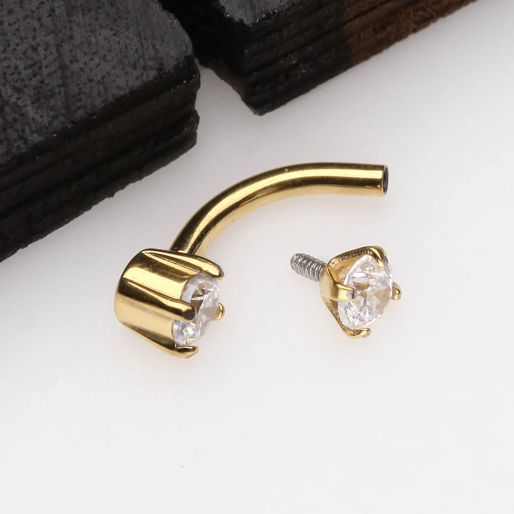 Golden Pristine Gem Sparkles Internally Threaded Curved Barbell - Image 3