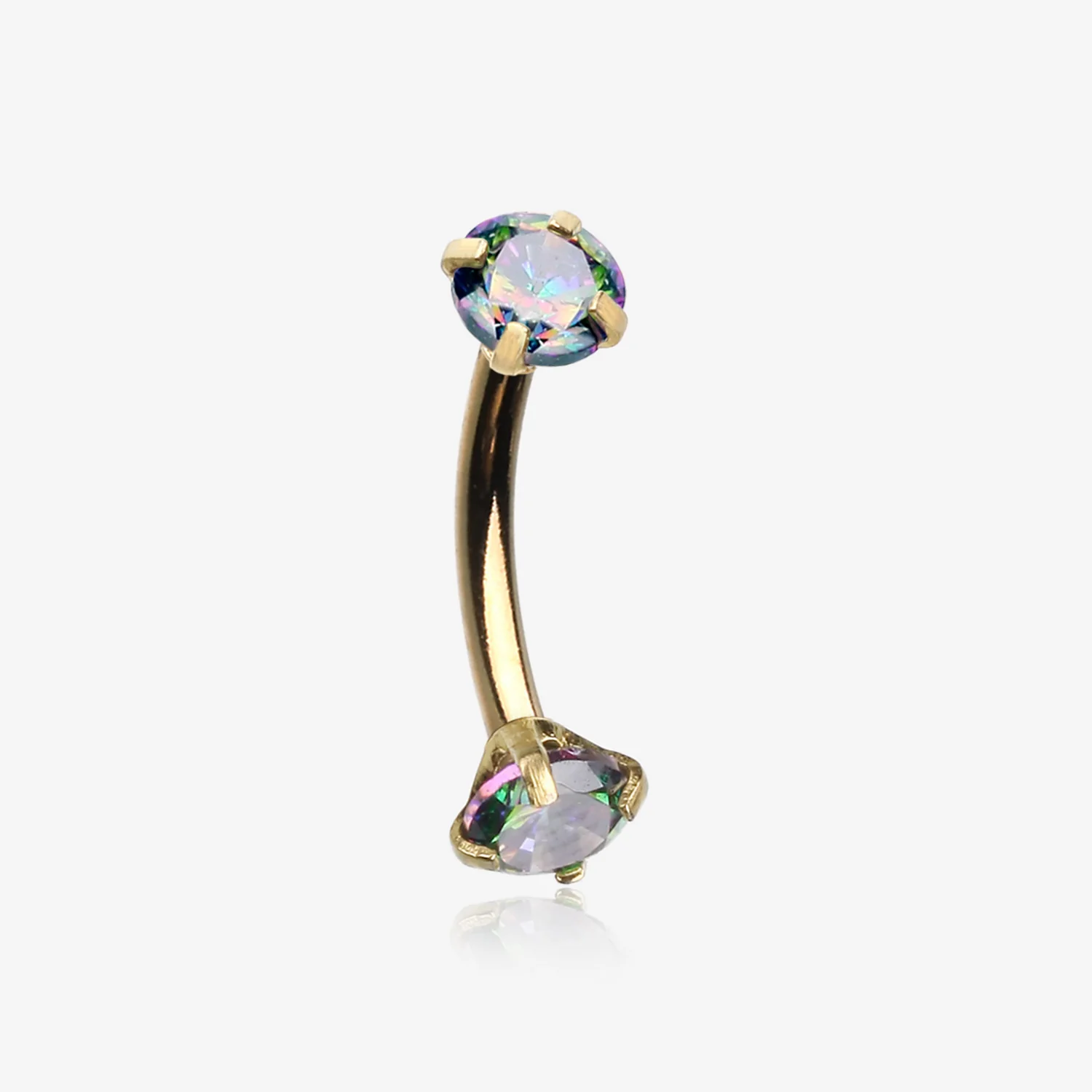 Golden Prong Set Gem Sparkles Internally Threaded Curved Barbell