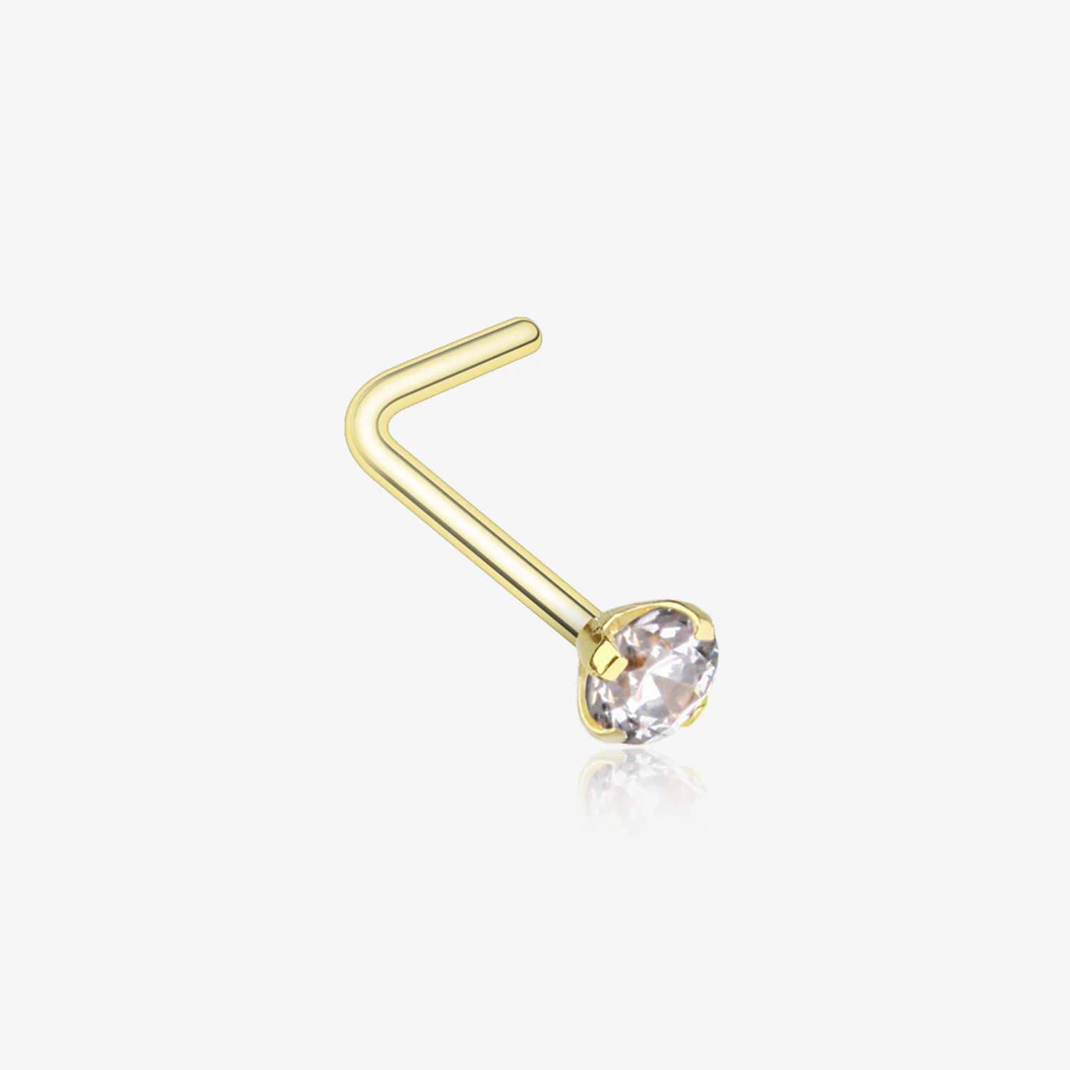 Golden Prong Set Gem Top Steel L-Shaped Nose Ring