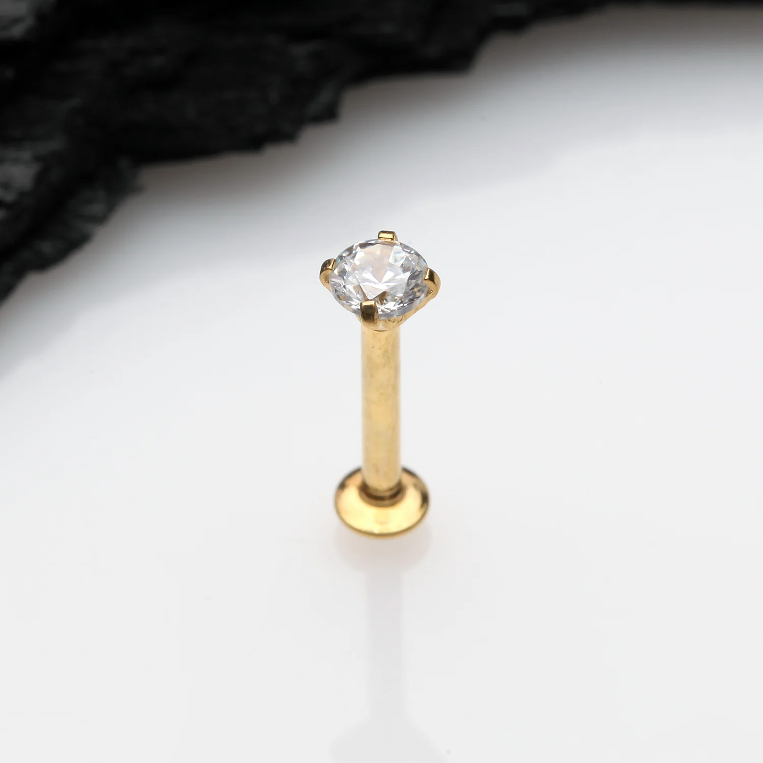 Golden Prong Set Gem Top Threadless Push-In Steel Labret - Image 2