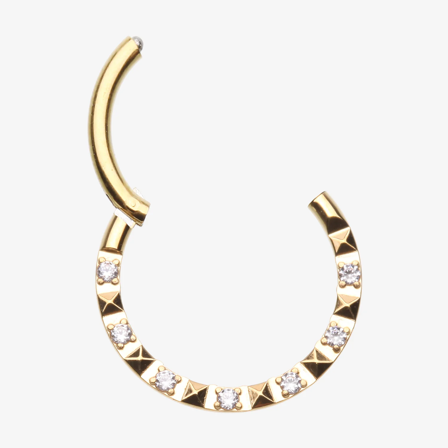 Golden Pyramid Studded Multi-Gem Sparkle Seamless Clicker Hoop Ring - Image 2