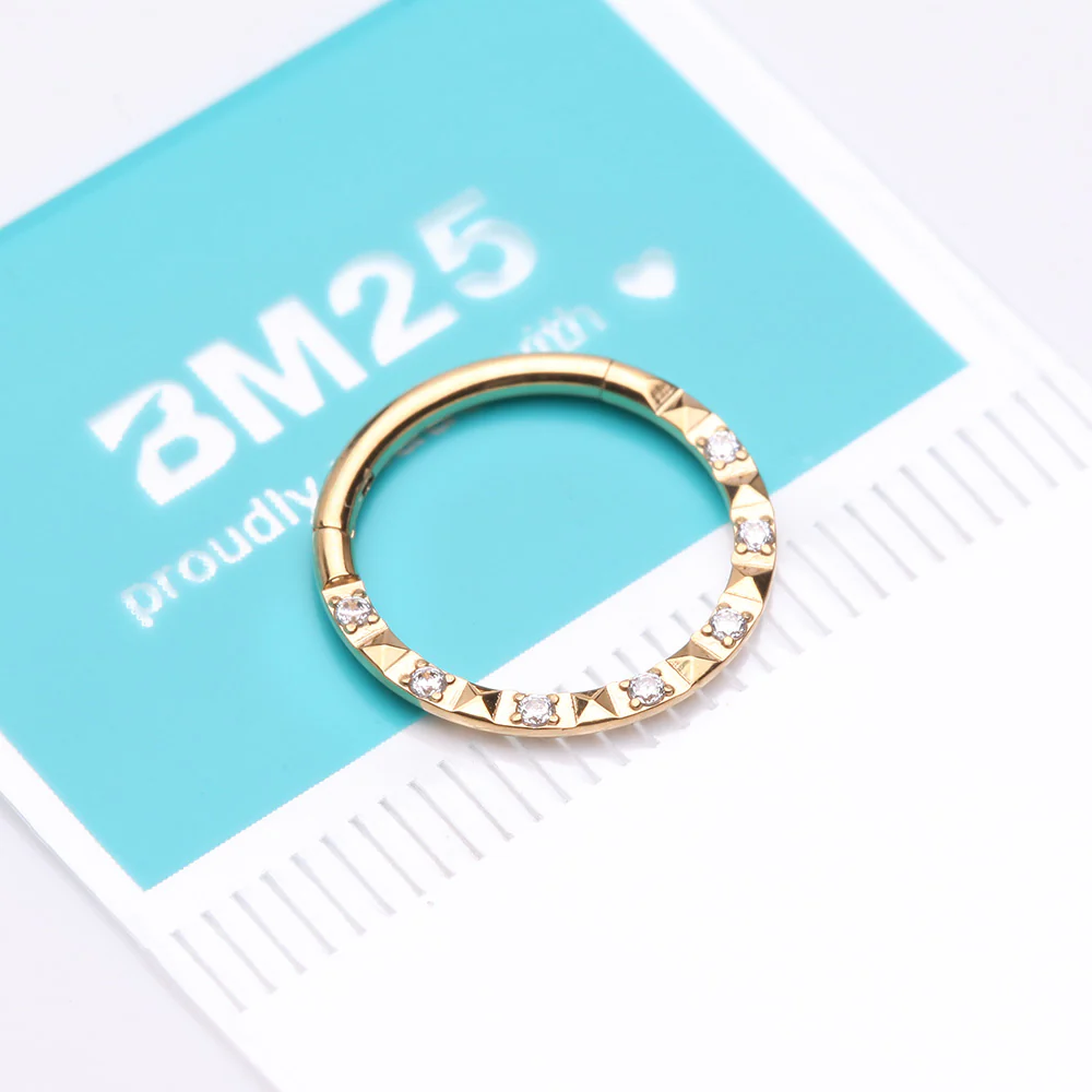 Golden Pyramid Studded Multi-Gem Sparkle Seamless Clicker Hoop Ring - Image 4