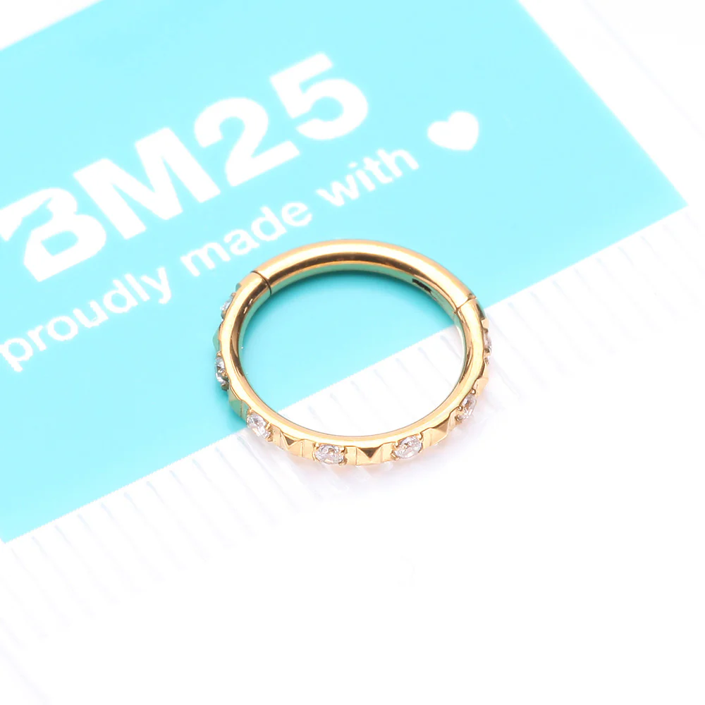 Golden Pyramid Studded Multi-Gem Sparkles Geometric Seamless Clicker Hoop Ring - Image 5