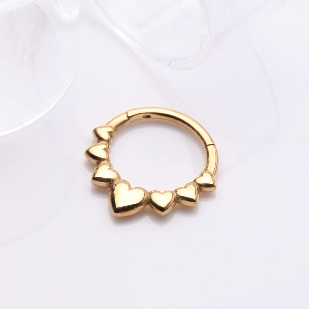Golden Queen of Hearts Steel Seamless Clicker Hoop Ring - Image 3