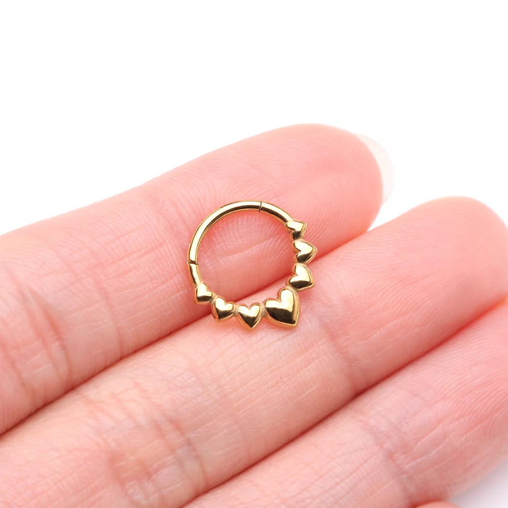 Golden Queen of Hearts Steel Seamless Clicker Hoop Ring - Image 4