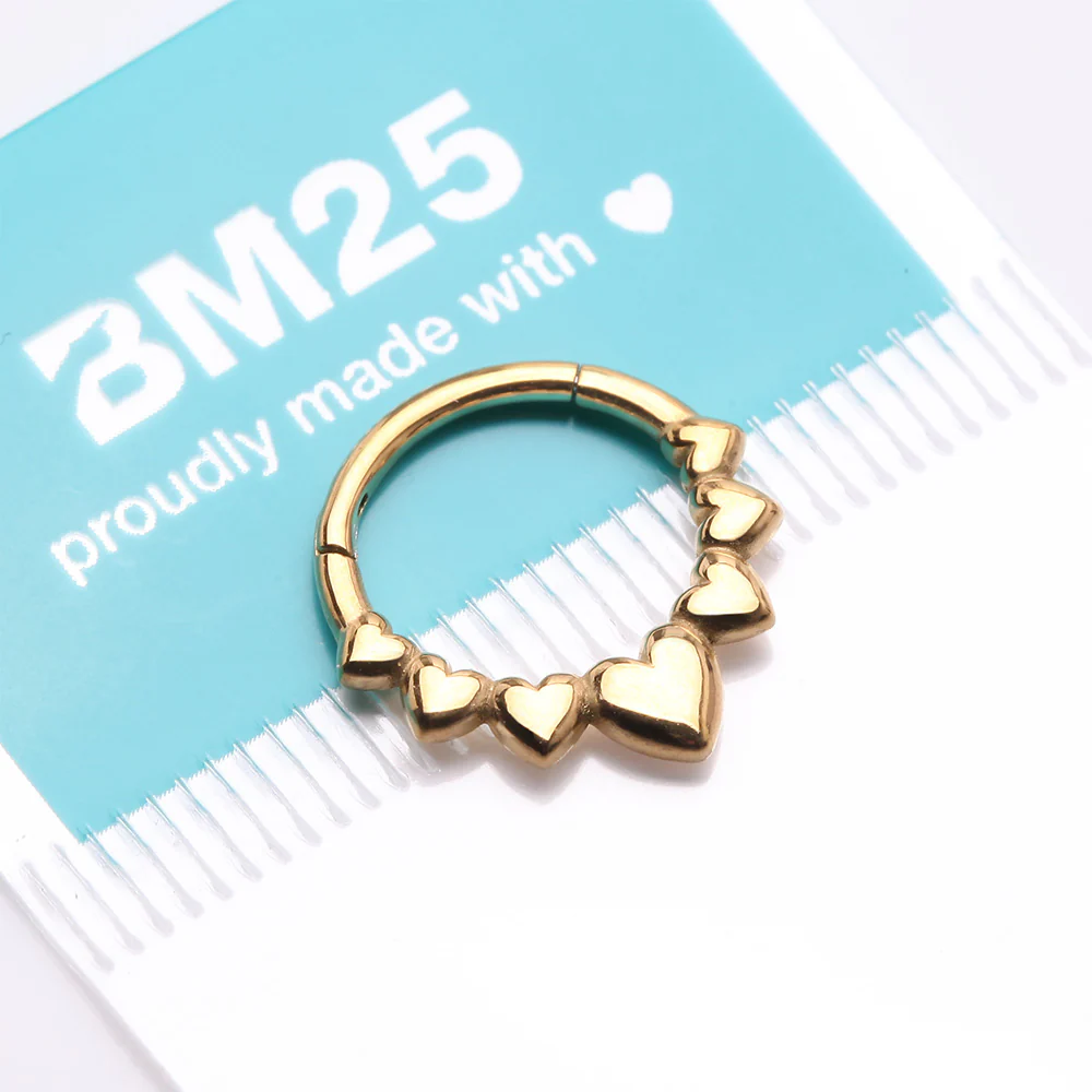 Golden Queen of Hearts Steel Seamless Clicker Hoop Ring - Image 5