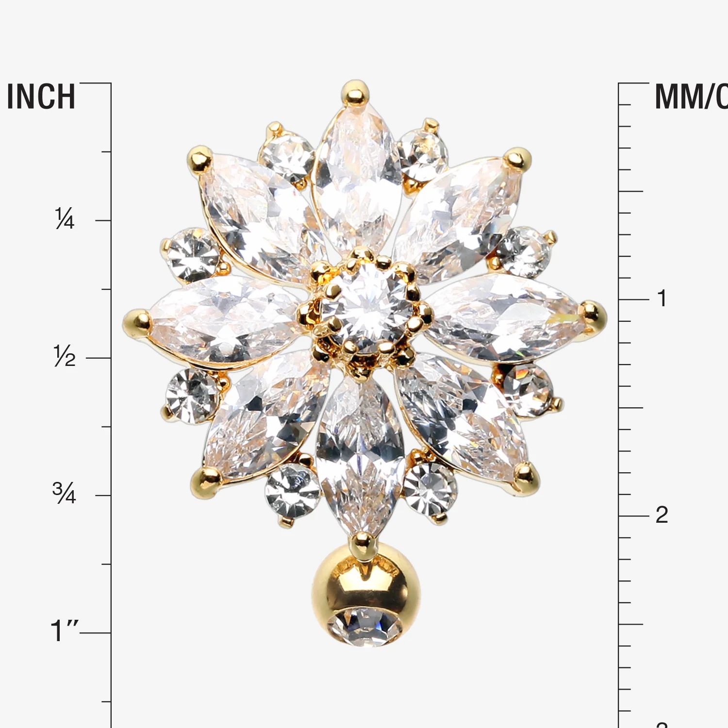 Golden Radiant Flower Multi-Gem Reverse Belly Button Ring - Image 2