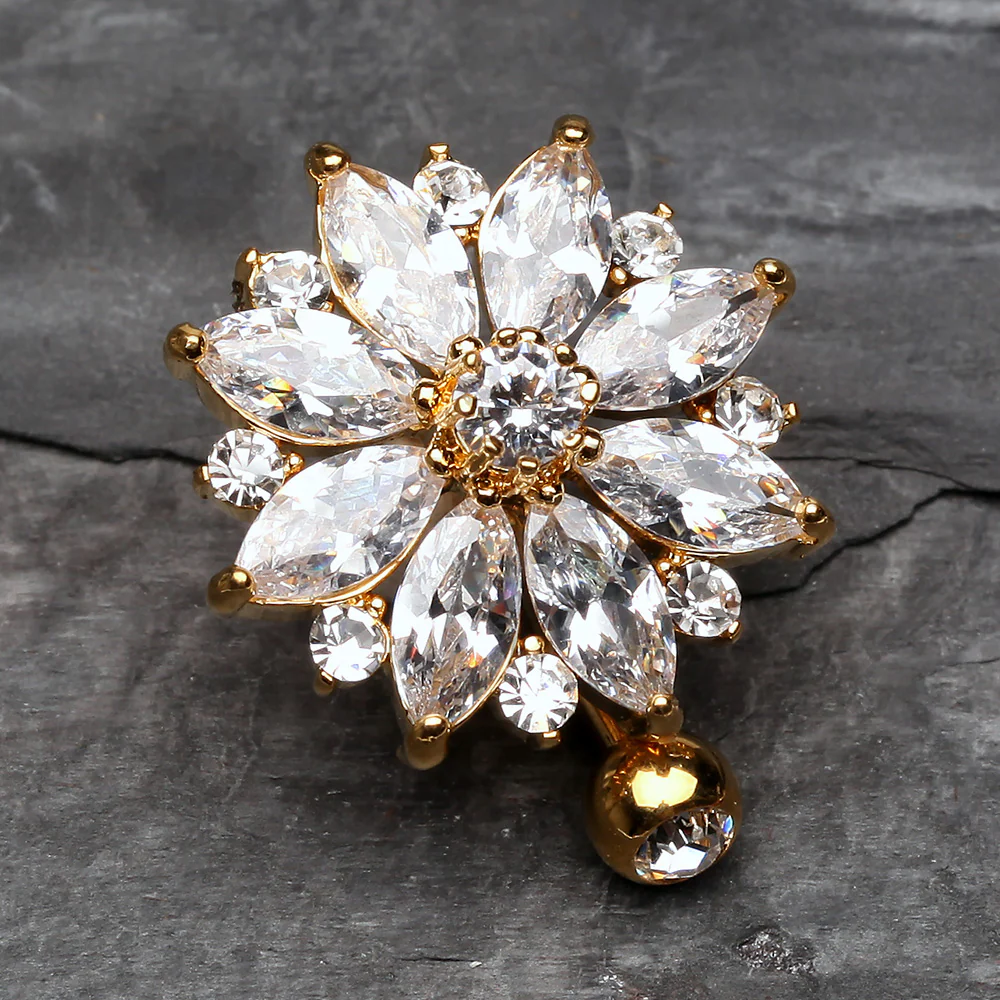 Golden Radiant Flower Multi-Gem Reverse Belly Button Ring - Image 3