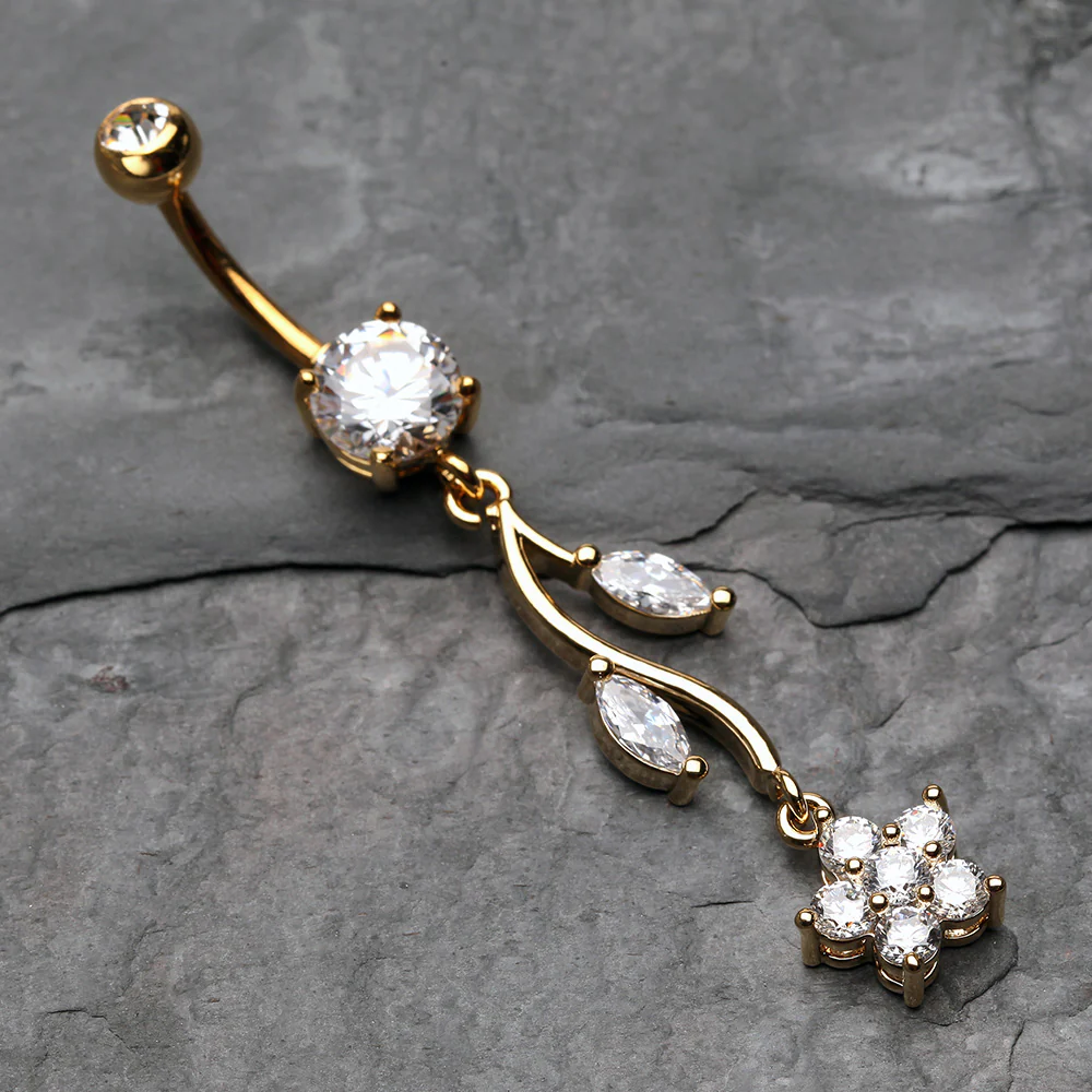 Golden Romantic Flower Belly Button Ring - Image 3