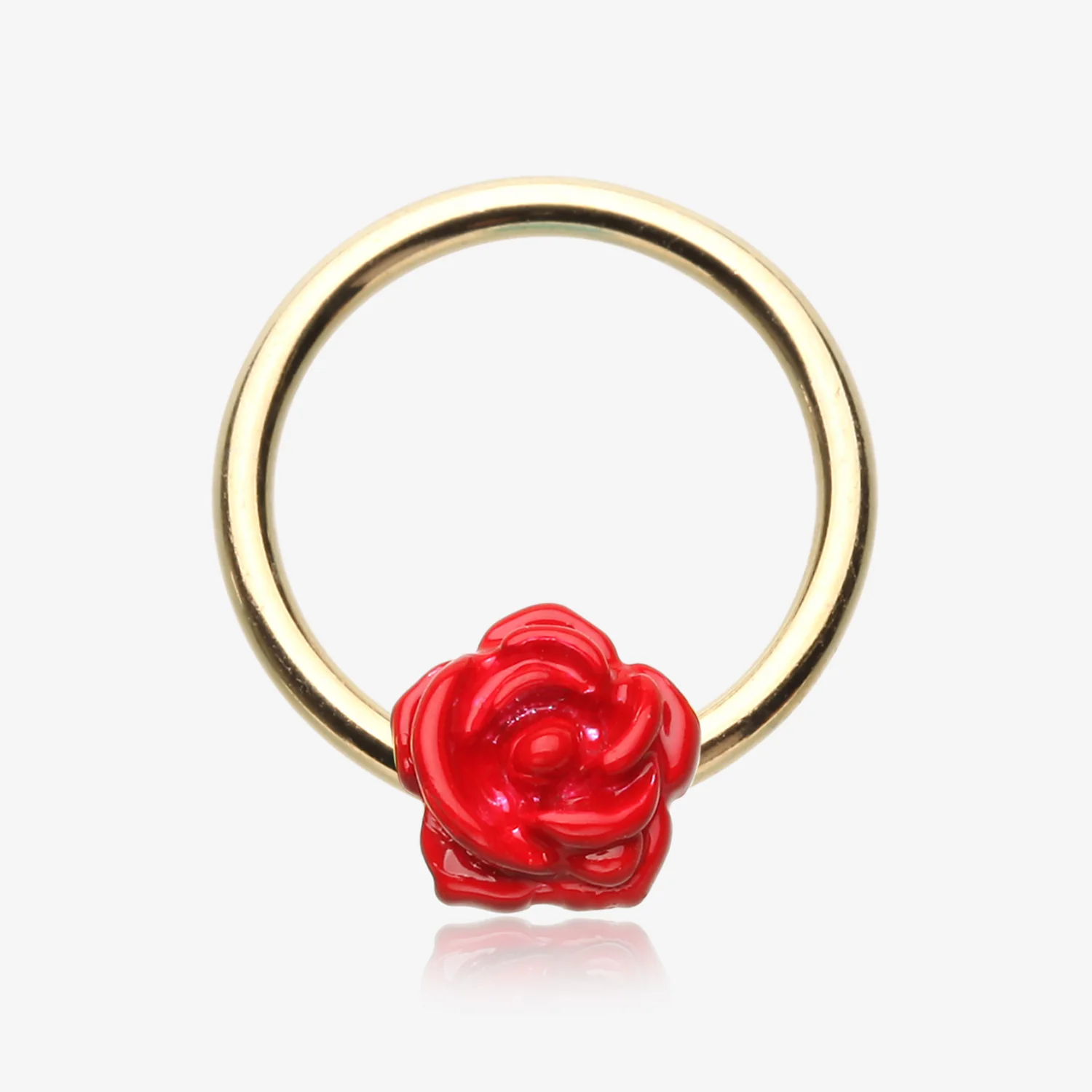 Golden Romantic Red Rose Captive Bead Ring
