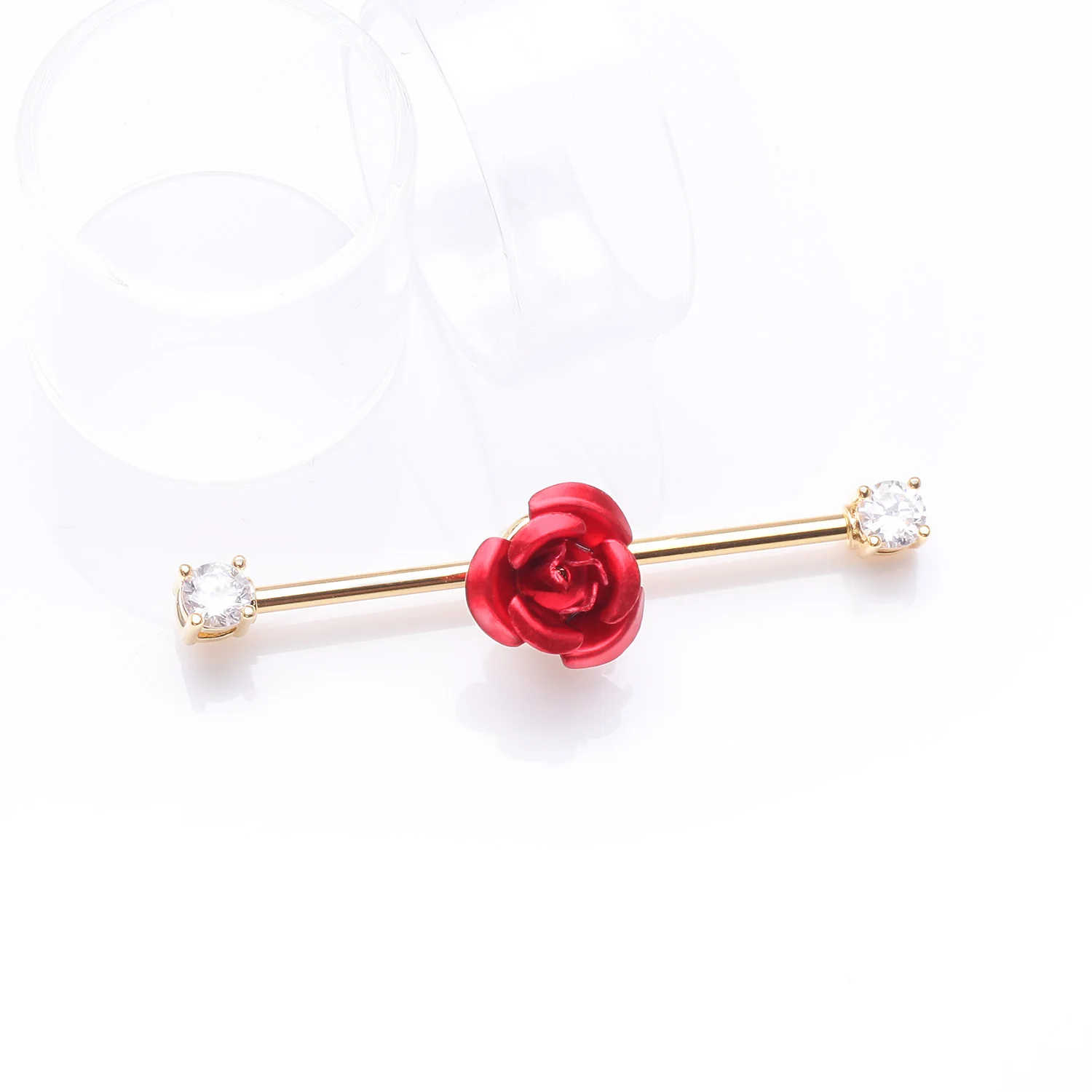 Golden Rose Blossom Sparkle Ends Industrial Barbell - Image 2