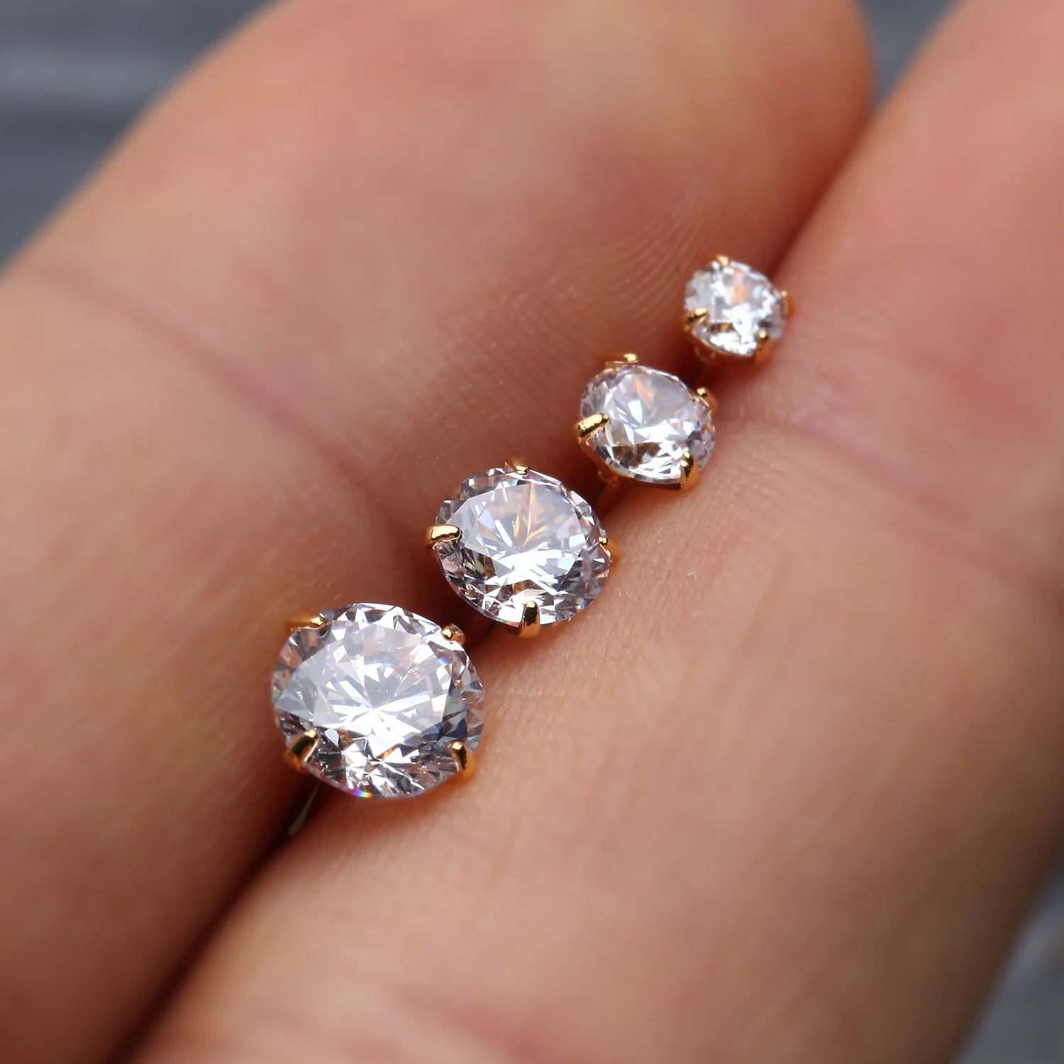 Golden Round Gem Crystal Cartilage Tragus Earring - Image 2