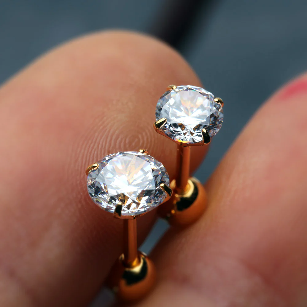 Golden Round Gem Crystal Cartilage Tragus Earring - Image 3