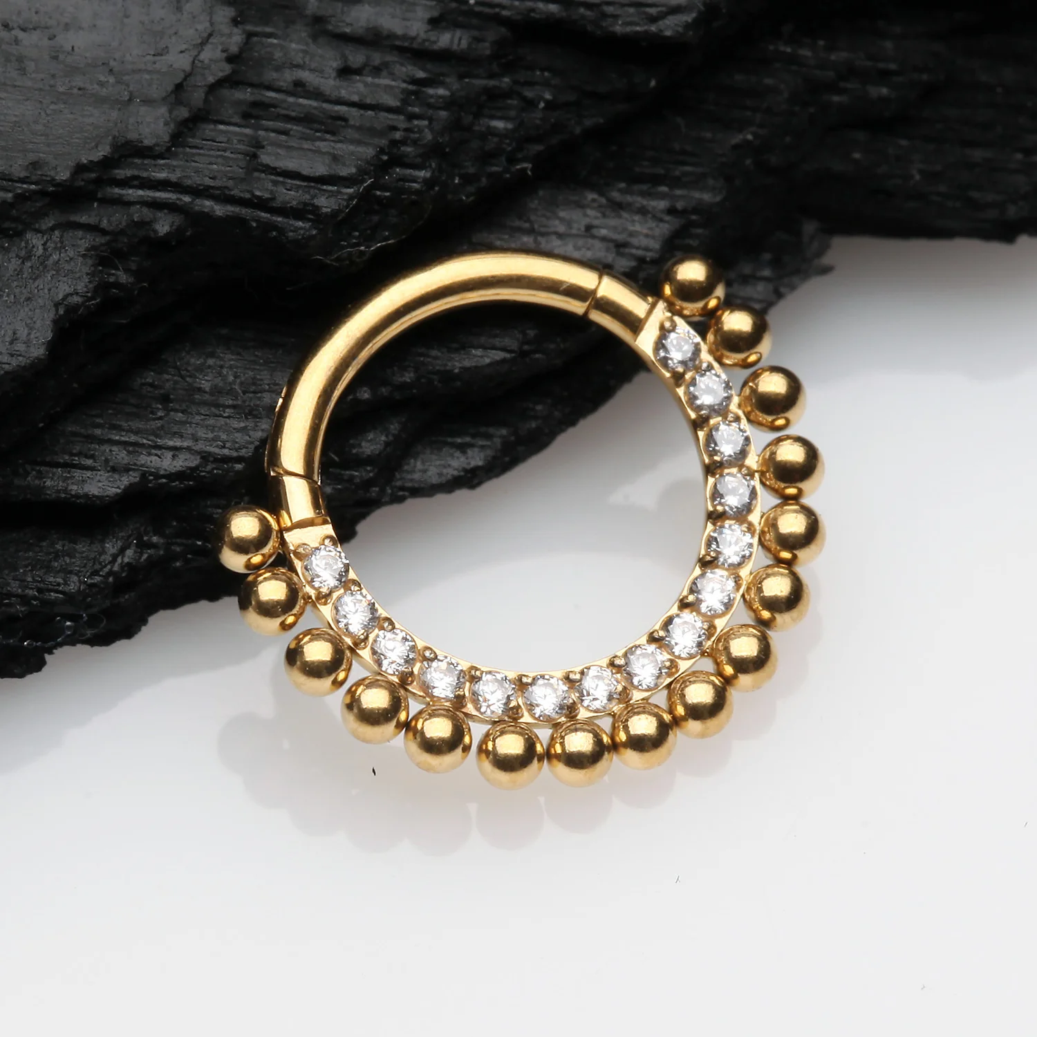 Golden Royal Bali Beads Arc Sparkle Seamless Clicker Hoop Ring - Image 2