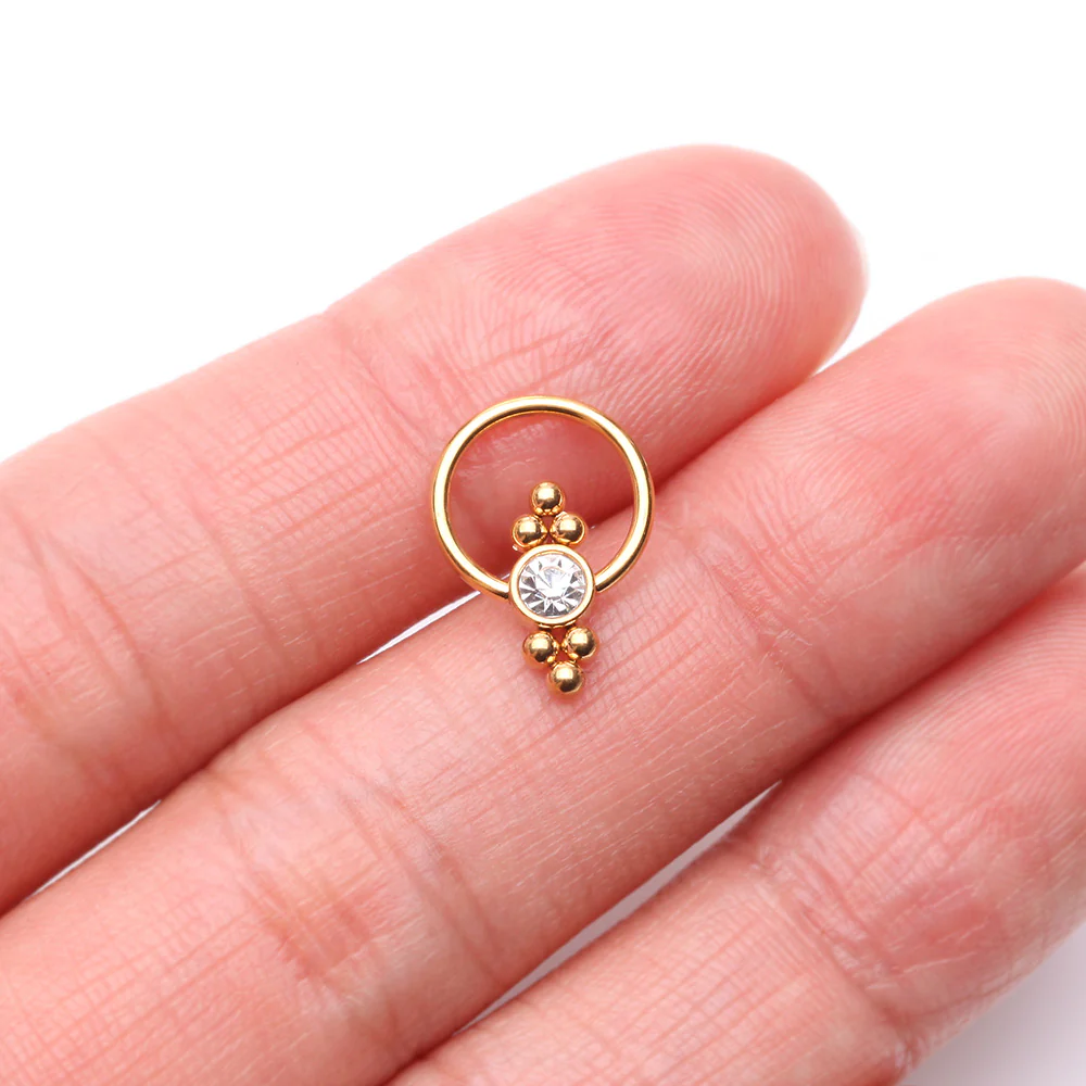 Golden Royal Bali Essence Beaded Steel Captive Bead Ring - Image 3