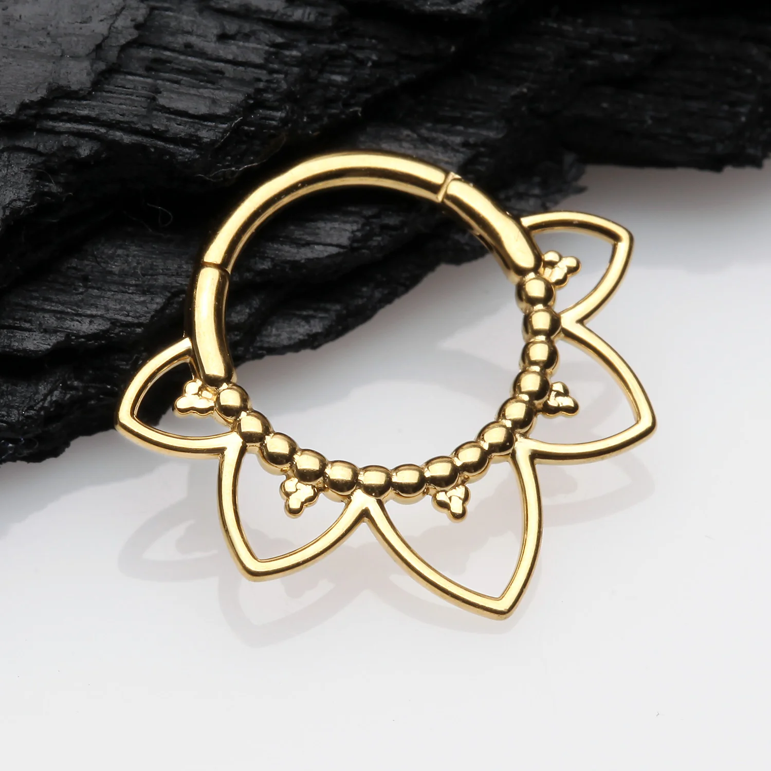 Golden Royal Bali Floral Seamless Clicker Hoop Ring - Image 2