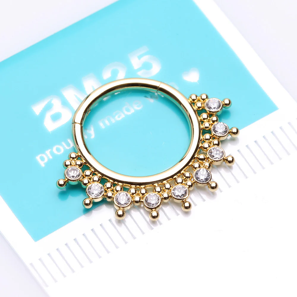 Golden Royal Bali Floral Studded Sparkle Seamless Clicker Hoop Ring - Image 3