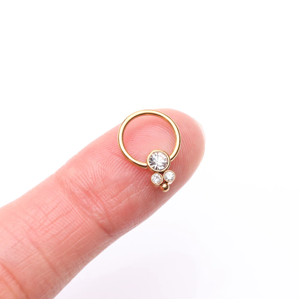 Golden Royal Bali Sparkle Beaded Steel Captive Bead Ring - Image 3