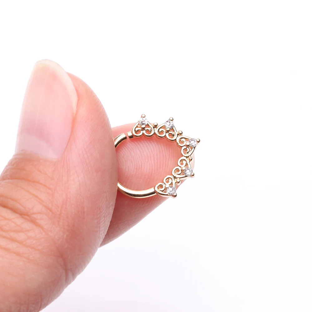 Golden Royal Heart Filigree Sparkle Bendable Hoop Ring - Image 3